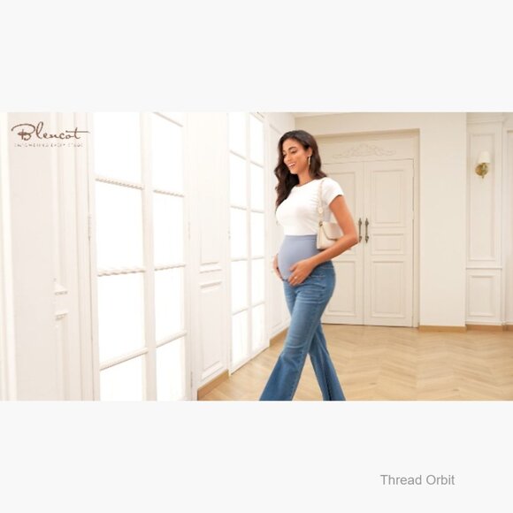 Maternity Flare Jeans Over Belly Panel Comfy Pregnancy Denim Pants - Picture 7 of 7